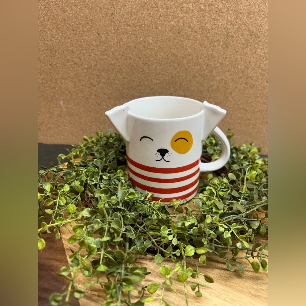 Parker Lane Figural Red Stripe Dog Coffee Cup Mug w/ Ears & Tail